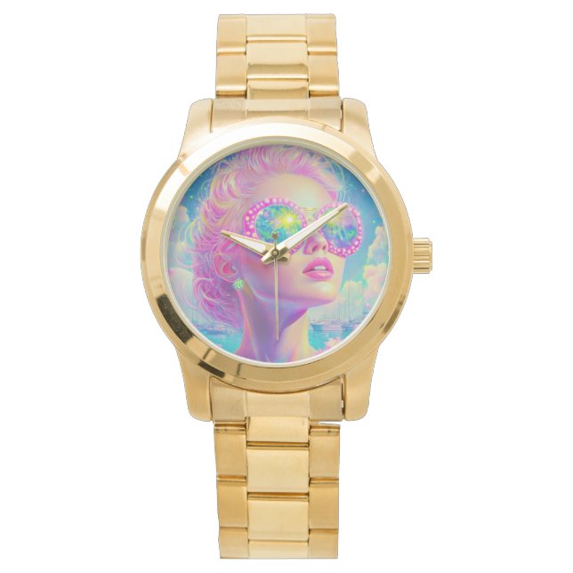 Reloj De Pulsera Glamorosa mujer neón con gafas de espuma (Anverso)