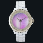Reloj De Pulsera Glitter de Monograma Morado Script Femenino<br><div class="desc">Reloj de monograma de metal con purpurina metálica de lámina falsa con purpurina brillante cepillada. Esto hace el regalo perfecto de graduación,  cumpleaños,  boda,  ducha de novia,  aniversario,  ducha de bebé o fiesta de despedida de soltera para alguien que ama el lujo glamoroso y los estilos chic.</div>