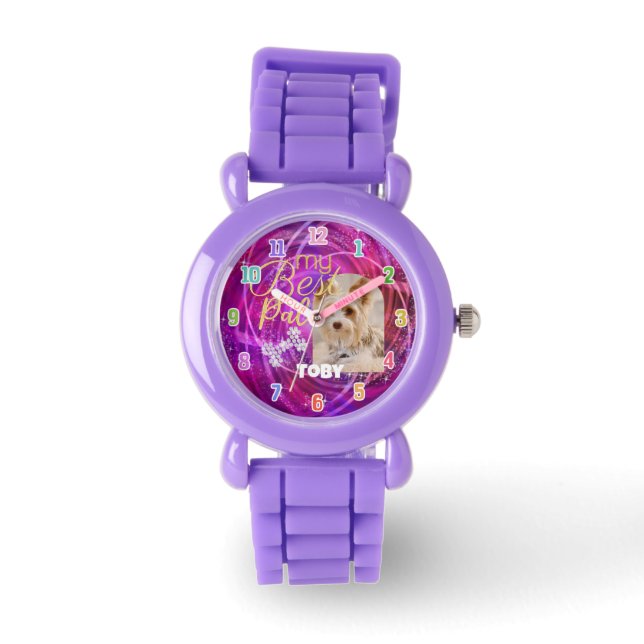 Reloj De Pulsera Glittering Mascota Dog Photo Mangenta (Anverso)