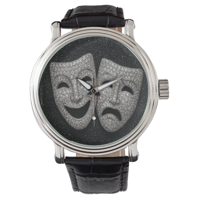 Reloj De Pulsera Glittery Comedy & Tragedy Drama Mask (Anverso)