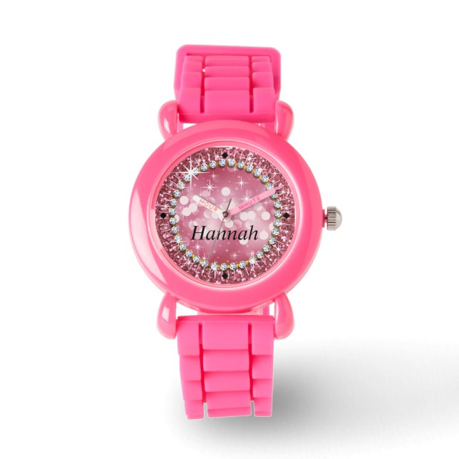 Reloj De Pulsera Glitz Glam Bling Purpurina Pink (Anverso)