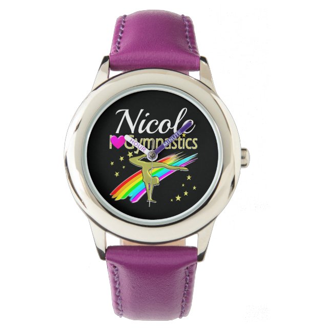 RELOJ DE PULSERA GLITZY GOLD I LOVE GIMNASTICS CUSTOMIZADO DISEÑO (Anverso)