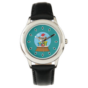 Reloj De Pulsera Globe de nieve con búho de Santa Claus