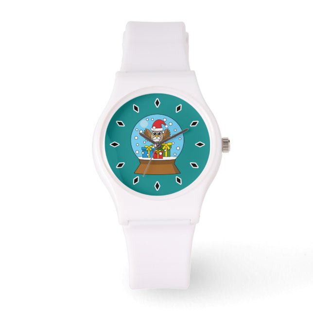 Reloj De Pulsera Globe de nieve con búho de Santa Claus (Anverso)