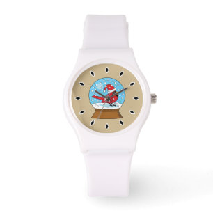 Reloj De Pulsera Globe de nieve con cardenal rojo curado