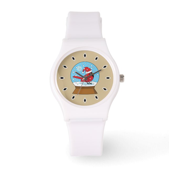 Reloj De Pulsera Globe de nieve con cardenal rojo curado (Anverso)