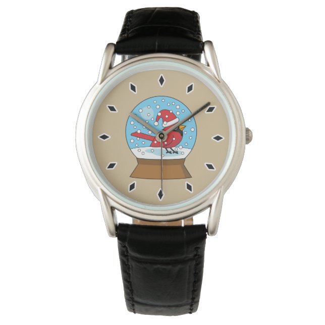Reloj De Pulsera Globe de nieve con cardenal rojo curado (Anverso)