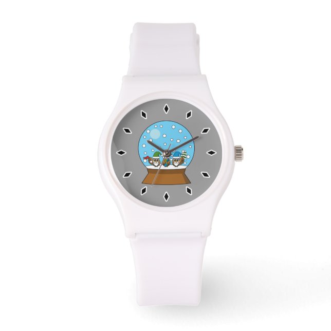 Reloj De Pulsera Globe de nieve con tres búhos de gnomo (Anverso)