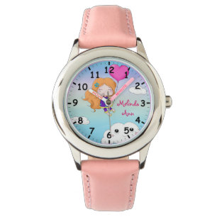 Reloj De Pulsera Globo rosa superlindo Chica y nubes sonrientes