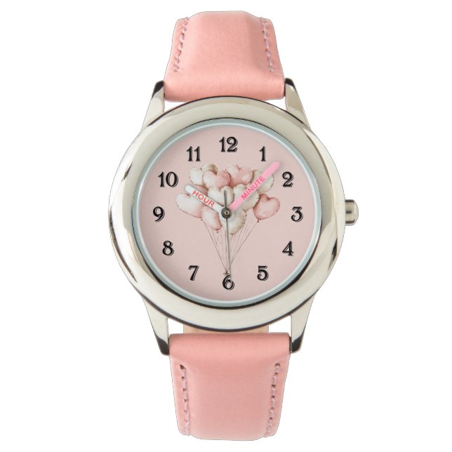 Reloj De Pulsera Globos Corazones Crema Rosa   (Anverso)