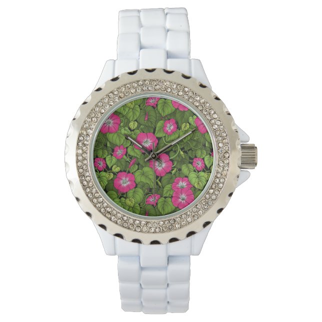 Reloj De Pulsera Gloria matutina en rosa y verde (Anverso)