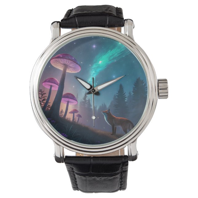 Reloj De Pulsera Glowing Mushroom Forest Fox Fantasy Art (Anverso)