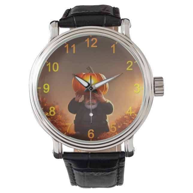 Reloj De Pulsera Gnome Jardín Cargando Una Calabaza, Mira (Anverso)