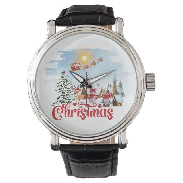 Reloj De Pulsera Gnome lindo, hombre de nieve celebrando vacaciones (Anverso)