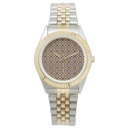 Reloj De Pulsera Gold and Navy Diamond Pattern