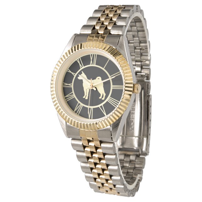 Reloj De Pulsera Gold Basenji Dog Silhouette (Angular)