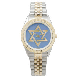 Reloj De Pulsera Gold Blue Star of David Art Panel Watch