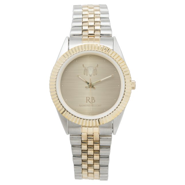 Reloj De Pulsera Gold Buffalo Skull Luxury Metallic Watch (Anverso)