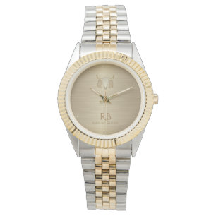 Reloj De Pulsera Gold Buffalo Skull Luxury Metallic Watch