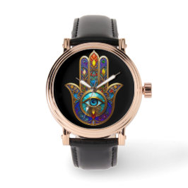 Reloj De Pulsera Gold Colorful Hamsa Turquoise Sapphire Third Eye 