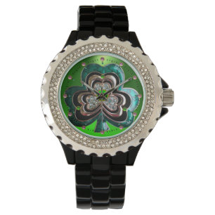 RELOJ DE PULSERA GOLD, EMERALD VERDE SHAMROCK JEWWEL CON GEMAS