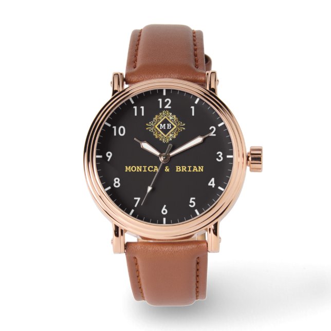 Reloj De Pulsera Gold Monogram couple names initials (Anverso)