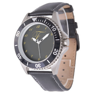 Reloj De Pulsera Gold Monograma inicial F Watch con números de oro