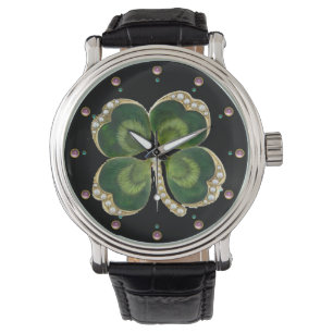 Reloj De Pulsera Gold Saint Patrick Shamrock Jewel con Perlas