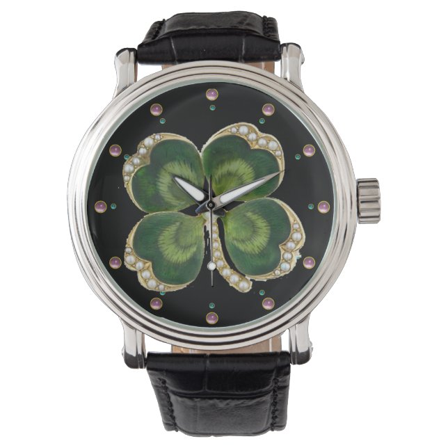 Reloj De Pulsera Gold Saint Patrick Shamrock Jewel con Perlas (Anverso)