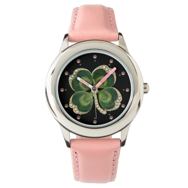 Reloj De Pulsera Gold Saint Patrick Shamrock Jewel con Perlas (Anverso)