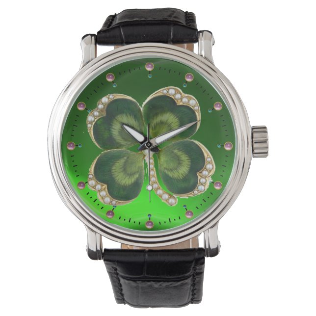 Reloj De Pulsera Gold Saint Patrick Shamrock Jewel con Perlas (Anverso)