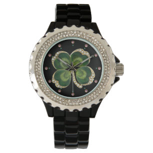 Reloj De Pulsera Gold Saint Patrick Shamrock Jewel con Perlas
