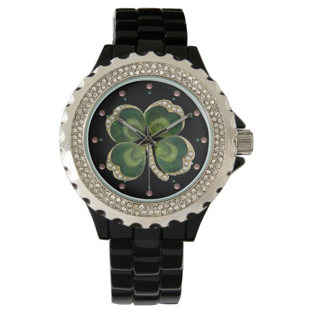 Reloj De Pulsera Gold Saint Patrick Shamrock Jewel con Perlas (Anverso)