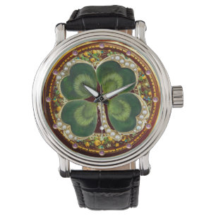 Reloj De Pulsera Gold Saint Patrick Shamrock Jewel con Perlas