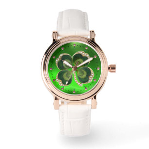 Reloj De Pulsera Gold Saint Patrick Shamrock Jewel con Perlas