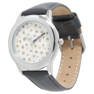 Reloj De Pulsera Gold Sun Moon Planets Space White illustration