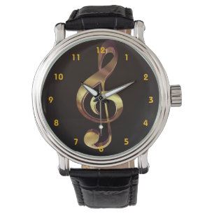 Reloj De Pulsera Gold Treble Clef Music Watch