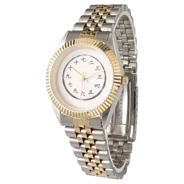 Reloj De Pulsera Gold Two-Tone Kanji Numeral Luxury Watch (Angular)