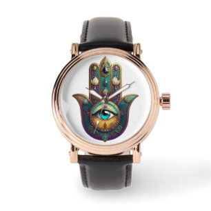 Reloj De Pulsera Gold Violeta Turquesa Hamsa con Tercer Ojo Turques