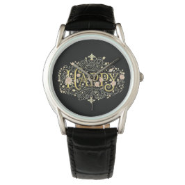 Reloj De Pulsera Golden Bliss: Elegant Floral Happy