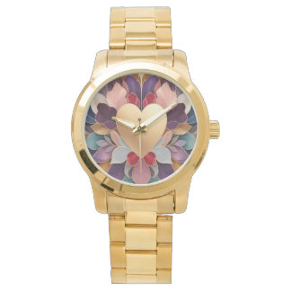 Reloj De Pulsera Golden Heart Bloom Elegant Multicolor Floral Symmt