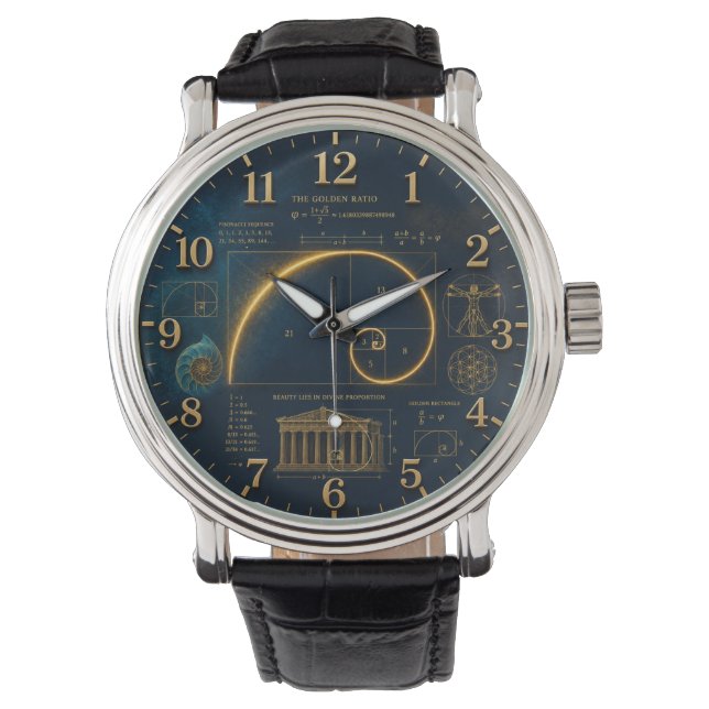 Reloj De Pulsera Golden Ratio Fibonacci Spiral Mathematics (Anverso)