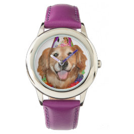Reloj De Pulsera Golden Retriever Happy Birthday