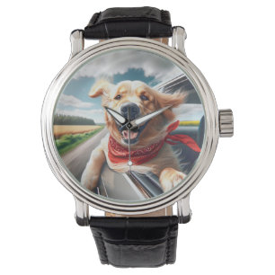 Reloj De Pulsera Golden Retriever In Car Window