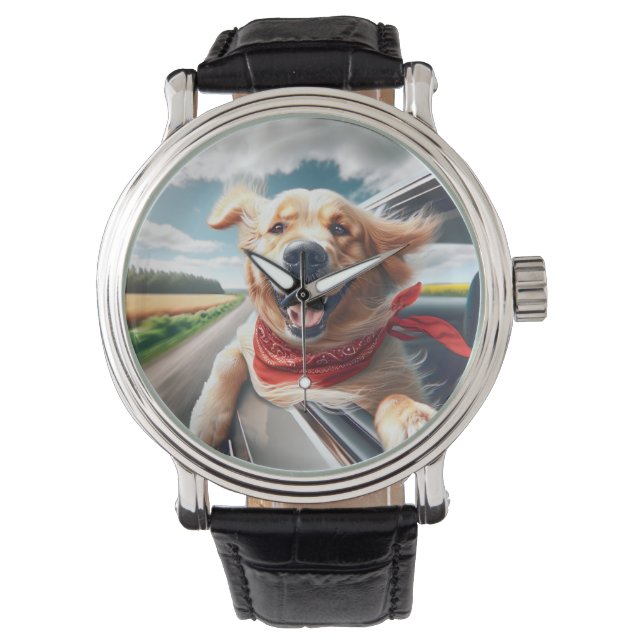 Reloj De Pulsera Golden Retriever In Car Window (Anverso)