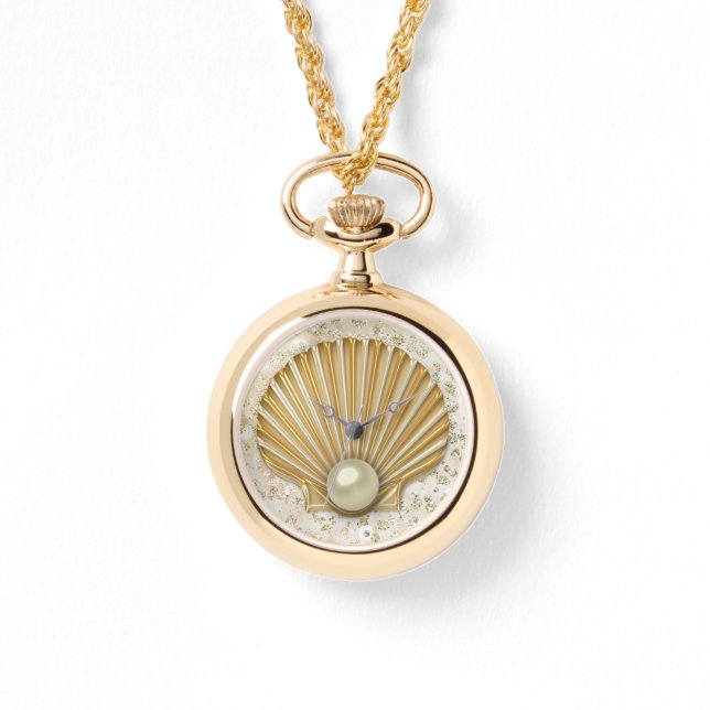 Reloj De Pulsera Golden Seashell & Pearl Bokeh Bling (Anverso)