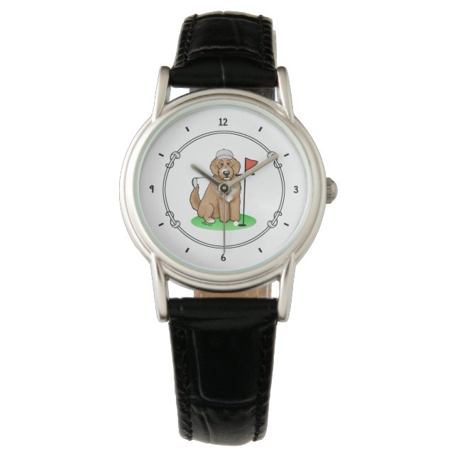 Reloj De Pulsera Goldendoodle Perro Jugando Golf (rojo whmk2) Diver (Anverso)