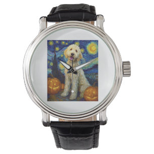 Reloj De Pulsera Goldendoodle Perro Lindo Halloween Jack O Lantern 