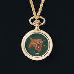 Reloj De Pulsera Goldie Golden Doodle Necklace<br><div class="desc">A necklace watch with cute Golden Doodle images. The text may be personalized. Original artwork by WB.</div>