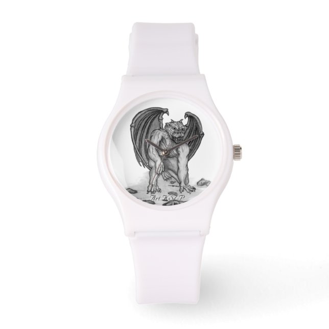 Reloj De Pulsera Golem Gargoyle, diseño blanco y negro (Anverso)